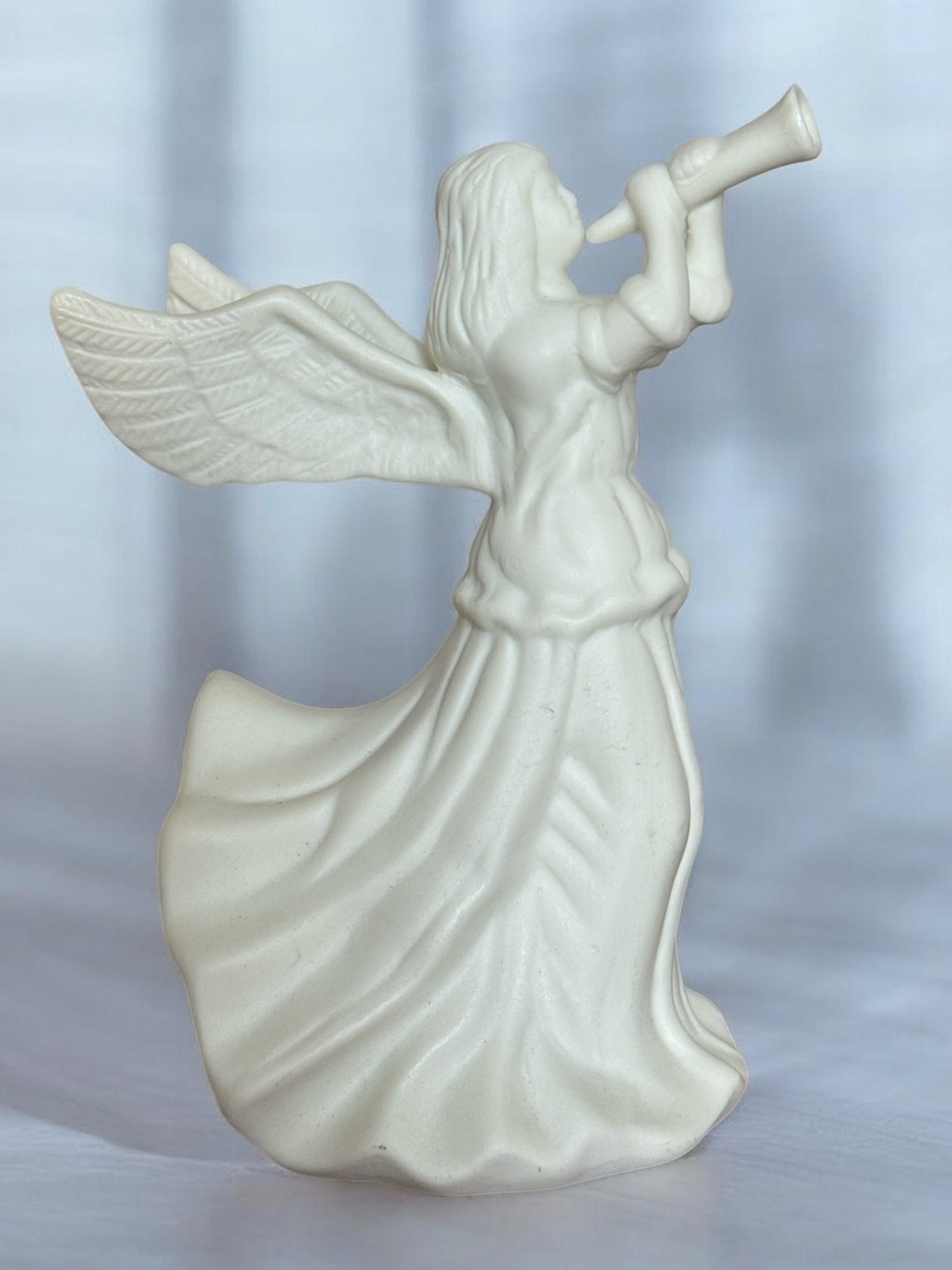White Trumpet Angel Ceramic Figurine!